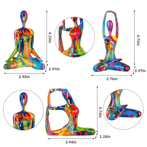 Colorful Abstract Yoga Figurines Set of 3 - Vibrant Graffiti Art Sculptures, Modern Home Decor Accents, Unique Gift for Yoga Lovers, Meditation Room & Living Room Shelf Desk Decor - color: Graffiti C