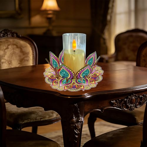 5D DIY Diamond Art Painting PVC Flower Candle Holders Tealight/Tea Light/Votive Candle Holder, for Table Centerpiece Home Décor Party Wedding Dinning-Flower-2 - color: Flower-2