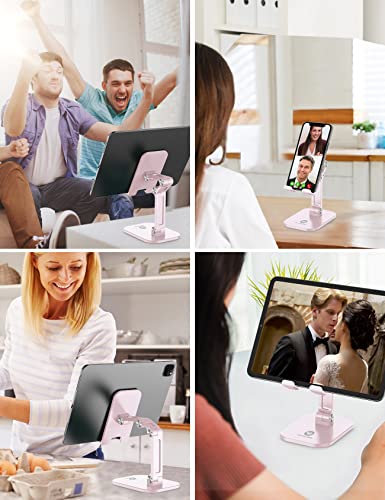 OCYCLONE Phone Stand, Adjustable Height and Angle Foldable Cell Phone Stand Holder for Desk, Taller iPhone Stand Compatible with 4.7"-13" Smartphones iPad Tablet, Pink - color: Pink