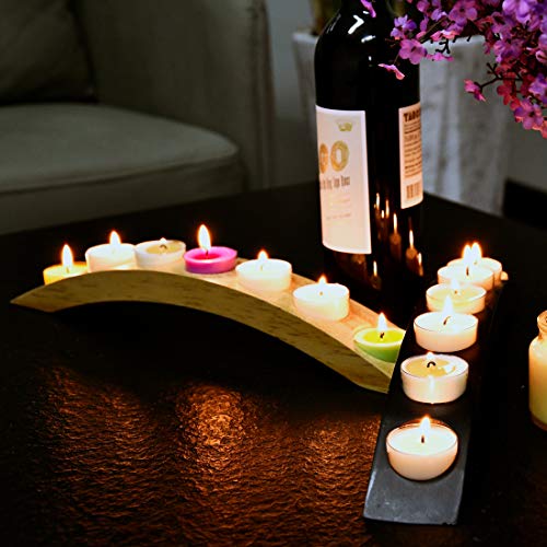 Wooden Tea Light Candle Holder Bar, Bridge Candle Holder Tray - 7 Holes - Natural Wood Color - color: Natural Wood Color