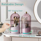 GAXmi Makeup Brush Holder with Lid Cosmetic Tools Organizer 360 Rotating Waterproof Dustproof Beauty Brushes Storage for Vanity, Pink-Purple - color: Pink-Purple