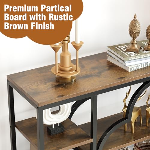 GiftGo 47" Farmhouse Console Tables for Entryway Retro Sofa Table Behind Couch Open Display Storage Shelves for Foyer, Hallway, Front Door,Living Room,Elegant Four-Leaf Clover (Rustic Brown, 47")