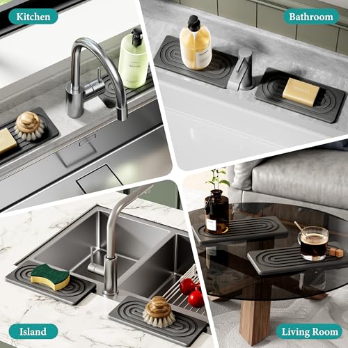 Water Absorbing Stone Tray, Quick Drying Diatomite Bathroom Tray Countertop, Stone Drying Mat for Kitchen Counter, Soap Dish Dispenser Vanity Organizer, Dark Grey-A-8.3" x 4" - color: Dark Grey a
