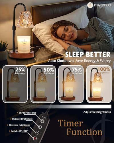 Small Candle Warmer Lamp with Timer, Adjustable Flower Lamp Warmer for Jar Candles, Unique Women Gifts for Birthday, Dimmable Candle Heater, Cute Wax Warming Light with Wood Base - color: A3-amber