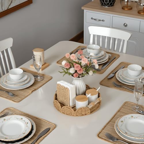 CubesLand Round Scalloped Decorative Centerpiece Tray for Coffee Table, Home Decor, Living Room - Neutral Tray w/Wooden Handle – Warm and Elegant for Holidays, Housewarmings - Candle Plate Holder - color: Neutral, size: 13"
