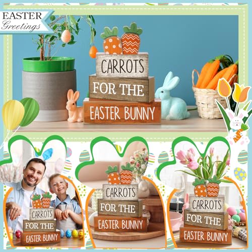Lineshading 4 Pcs Easter Decor Wooden Carrot Decoration Easter Tiered Tray Decor Rustic Wooden Carrot Block Sign Carrots Table Centerpiece Farmhouse for Party Home Kitchen - style: Carrots