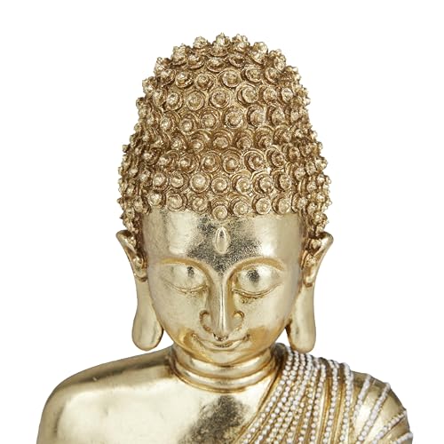 Deco 79 Polystone Buddha Decorative Sculpture Meditating Home Decor Statue with Engraved Carvings and Relief Detailing, Accent Figurine 6" x 4" x 8", Gold