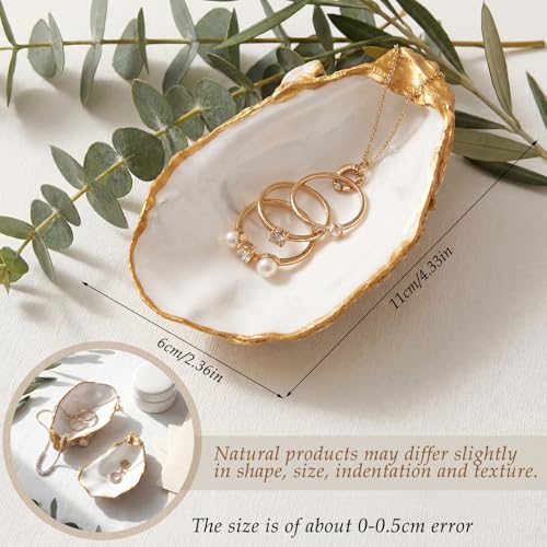 Natural Oyster Ring Trinket Dish Vintage Jewelry Tray for Keys Small Jewelry Holder for Bridal Shower Favors Friends Sisters Daughter Mother Gift Seaside Style Decor (Pearl Gold) - style: Pearl Gold