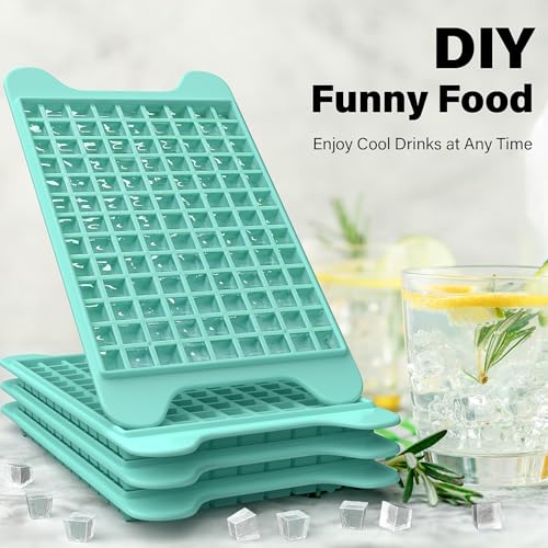 Mini Ice Cube Tray for Freezer: FDDBI Small Ice Trays for Freezer with Bin - 117×4PCS Easy Release Nugget Ice Tray - Crushed Ice Tray with Container - color: blue-gray