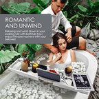 Foldable Bathtub Caddy Tray, Bamboo Bath Tub Tray Table for Tub with Wine Glass Holder Book Phone Tablet Holder with Extending Sides, Adjustable Bathroom Bathtub Free Soap Holder Gift Idea (White) - color: White