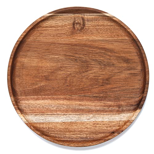 YANGQIHOME Round Wood Tray, Acacia Wooden Serving Tray, Serving Platter, Appetizer Charcuterie Board, Tray Organizer for Kitchen/Countertop, 13.8 x 13.8 x 0.8 inch - size: 13.8"