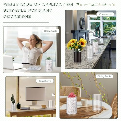 Vesici 20 Pcs Plastic Cylinder Vase Acrylic Cylinder Vase Bulk Small Clear Flower Container Hurricane Candle Holder Round Wide Container Centerpiece for Home Office Wedding Decorations (6 Inch) - size: 6 Inch