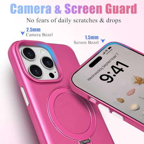 ankofave for iPhone 15 Pro Max Case with Magnetic Invisible Stand, Matte Luxury Metallic Luster, 3.0 mm Thick Protection Hard PC Scratch-Resistant Phone Case for iPhone 15 Pro Max 6.7", Rose Red - color: Rose Red, size: iPhone 15 Pro Max