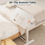 Medical Adjustable Overbed Bedside Table with Casters 90° Tilting Desktop Pneumatic Mobile Rolling Laptop Computer Standing Desk Cart with Tray, Hospital Table(31.5" W x 17.7" D, White) - color: White, size: 3218