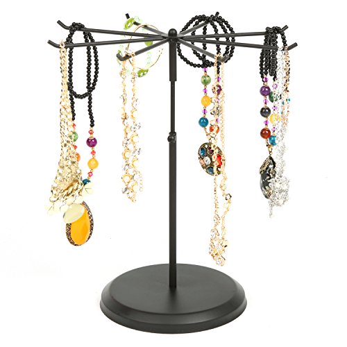 MyGift Black Metal Rotating Necklace and Bracelet Organizer Jewelry Stand with 8 Hooks and Adjustable Height, Multipurpose Accessory Keychain Holder Display Rack for Retail - color: Black (1 Tier)
