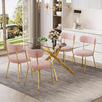 51'' Modern Glass Dining Table for 4, Rectangular Tempered Table Top Gold Base with 4 Luxury Pink Gold Boucle Dining Chairs, 5 Piece Dining Room Table Set, Easy Assemble - color: Golden+pink Gold Chairs, size: 51'' + 4 Chairs