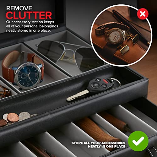 Stock Your Home Mens Valet Tray, Men's Jewelry Box, Night Stand Organizers and Storage, Bedside Table Organizer, Watch Box for Dresser, Faux Leather (Black & Gray) - color: Black & Gray