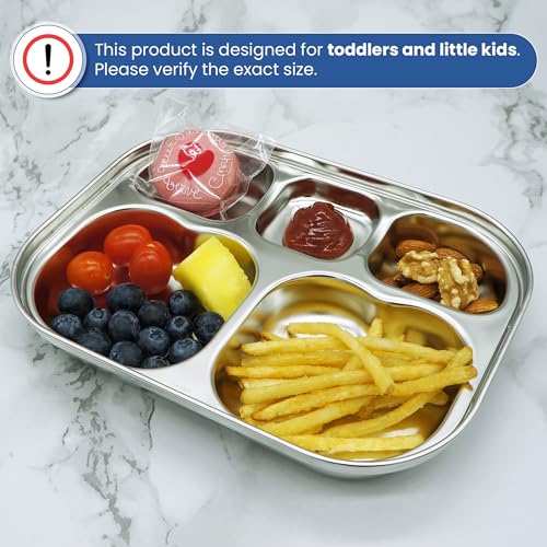 Korean Stainless Steel Divided Plates for Toddlers, Kids, Babies, Premium 304, Electro-Polished, No Black Residue, BPA-Free, 5-Compartment Food Tray, Camping, Picky Eaters, Set of 2 - size: 5 Compartments