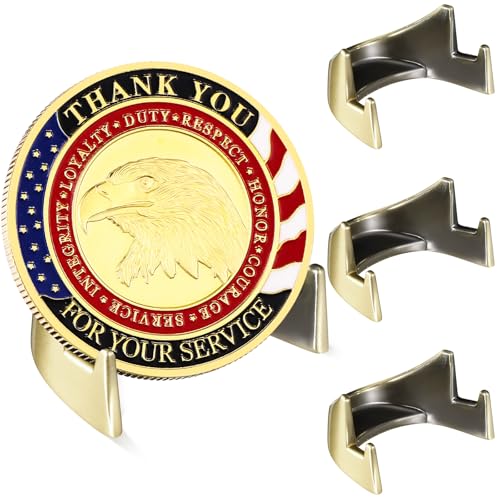Yaocom 4 Pcs 1.69 Inch Metal Challenge Coin Display Stand Military Coin Holder Medallion Token Holder for Veterans Collectors Fits 2 Inches and up Coins Pocket Watches Medals (Bronze) - color: Bronze