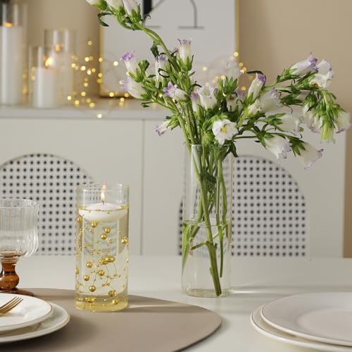 Set of 3 Glass Cylinder Vases for Centerpieces with 2 Pack Vase Filler 3 Pearl String 6 White Floating Candles for Centerpieces, Table Center Pieces for Wedding Party Home Decor 5, 6, 8 Inch - style: 3 Set(5,6,8Inch)