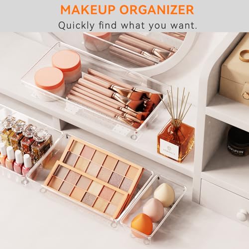 Criusia 12 Pack Large Clear Plastic Drawer Organizer Trays | MULTI-USE Acrylic Drawer Storage for Kitchen, Bathroom, Makeup, Office, School, Undies | College Dorm Room, Home Apartment Essentials - size: 12 Pack