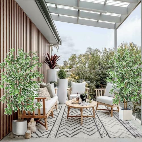 GTIDEA 2 Pcs 5ft Ficus Artificial Trees, Tall Faux Trees with Natural Trunk, Fake Silk Tree Artificial Plants for Home Decor Indoor Living Room Outdoor Balcony House Office (Included Dried Moss) - color: 5ft-2packs