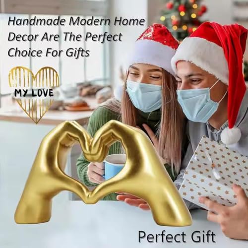 Heart Hands Sculpture Decor, Love Hand Statue Room Decoration, Love Finger Sculpture for Shelf Coffee Table Office Bedroom Bookshelf Small Ornament Home Decoration (Yellow) - color: Yellow