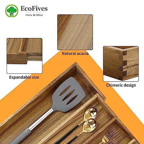 EcoFives Luxury Acacia Silverware Organizer -Kitchen Drawer Organizer - Utensil Holder and Cutlery Organizer with Grooved Drawer Dividers for Flatware and Kitchen Utensils (5 Slot) - size: 5 Compartments
