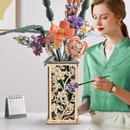 Wooden Vase for Lego Flowers ，Display Stand for Lego Flower, Cool vase with Hollow Flower Pattern，Gift for Flower Lovers (White) - color: White-flower