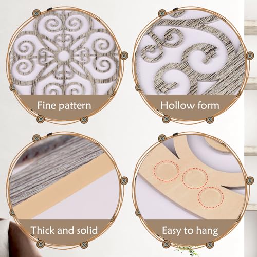 Zzbakress 4 Pieces Farmhouse Wall Decor Rustic Circle Wall Decor Wooden Hollow Carved Round Wall Art for Living Room Bedroom Kitchen Bathroom Home Wall Decoration (Delicate, Retro) - color: Delicate, Retro