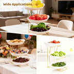 OMISTAR 3 Tier Fruit Bowl for Kitchen Counter, Gold Metal Stand Tiered Fruit Basket, ABS Serving Bowls, 11.2 in Lightweight Luxury Multi-Layer Snack Rack for Home Living Room