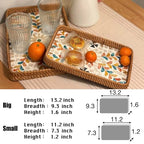Mother of Pearl Inlay Rattan Serving Tray with Wooden Base Handmade Wicker Platter for Coffee Table Decor Coastal Home Decor Boho Style Food Display or Gift-Rectangle