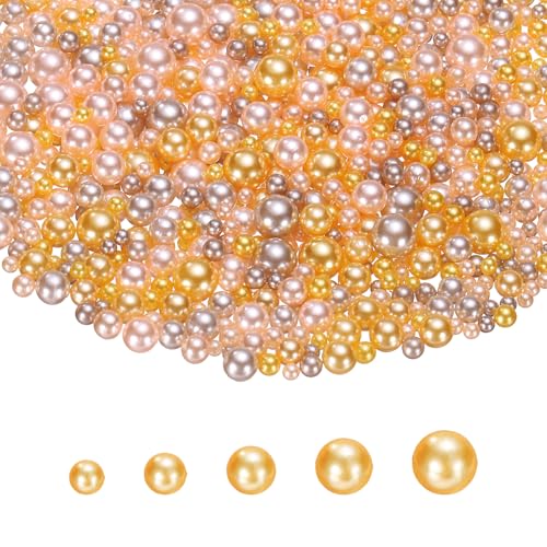 PATIKIL 1000 Pcs No Hole Pearls, 3mm 4mm 5mm 6mm 8mm Mini Round Faux Pearl for Art Crafts Jewelry Making Nail Vase Filler Birthday Wedding Party, Pink/Gold - color: Pink/Gold
