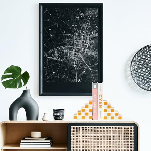 Decorative Bookends for Shelves - Stair Book Ends for Heavy Books - Unique Book Stopper & Holder for Shelves - Modern Home Decor Aesthetic Bookshelf Decor (Orange & White) - color: Orange & White