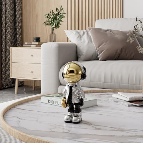 EZ4ENCE Small Figurine Statue Astronaut Sculpture Decor,Sculpture for Home Decor,Arts Silver Shelf Decoration,Cool Metal Mask Table Decor,Mini Ornament - color: Silver, size: Medium