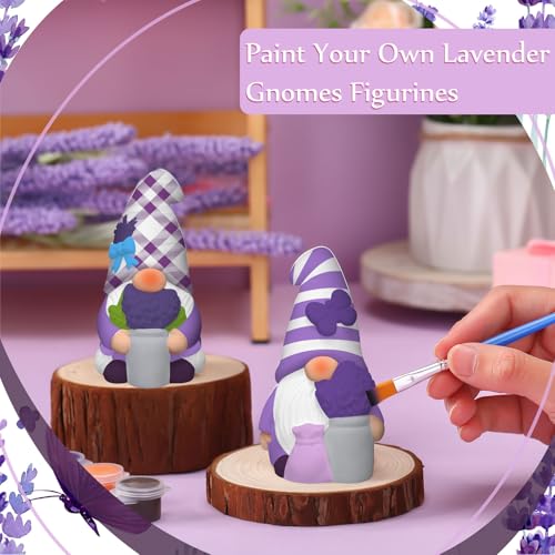 Seenelling 2 Pack Lavender Dream Gnomes Ready to Paint Your Own Statues 4'' DIY Unpainted Ceramics Figurines Kit Paintable Ceramics Art and Crafts Purple Fragrance Wonderland Journey Decor - style: Lavender Gnomes