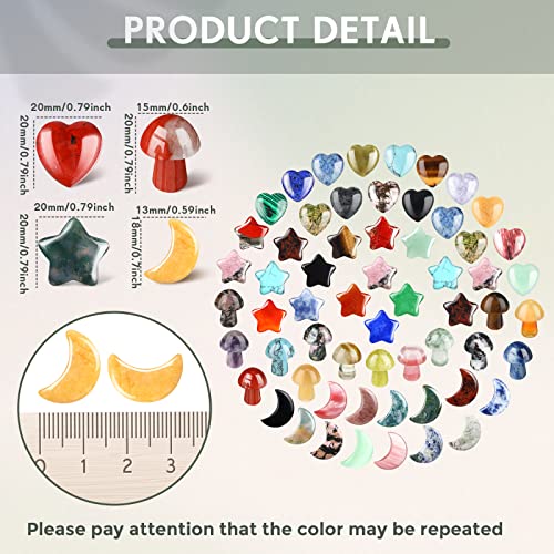 Nuenen 60 Pieces 20 * 20 * 6 mm Crystal Mushroom Sculpture Heart Shaped Moon Star Crystals Stones Bulks Worry Stones Assorted Hand Making Palm Thumb Gemstones for Witchcraft Meditation Reiki(Simple) - color: Simple, size: 20*20*6 mm