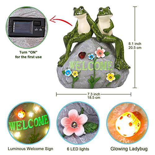 Nacome Solar Garden Outdoor Statues Frog with Succulent and 7 LED Lights - Lawn Decor for Patio, Balcony, Yard Ornament for Mom Grandma Women - color: Green Frog
