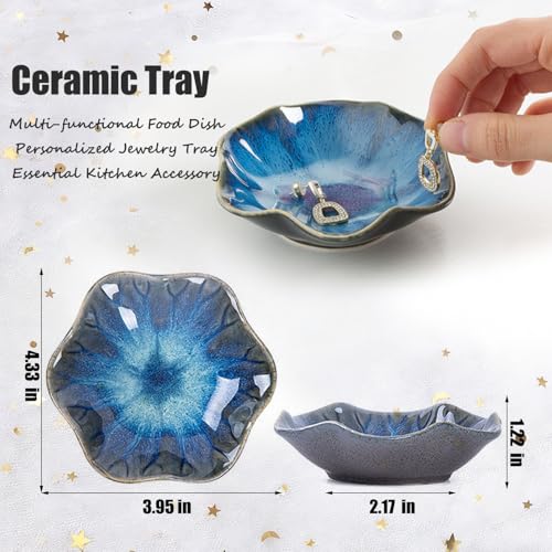 Jewelry Tray,Ring Dish,Ceramic Trinket Tray,Key Bowl,Decorative Plate,Necklace Earrings Ring Holder for Mom Friends Sister Daughter (Dark Blue) - color: Dark Blue