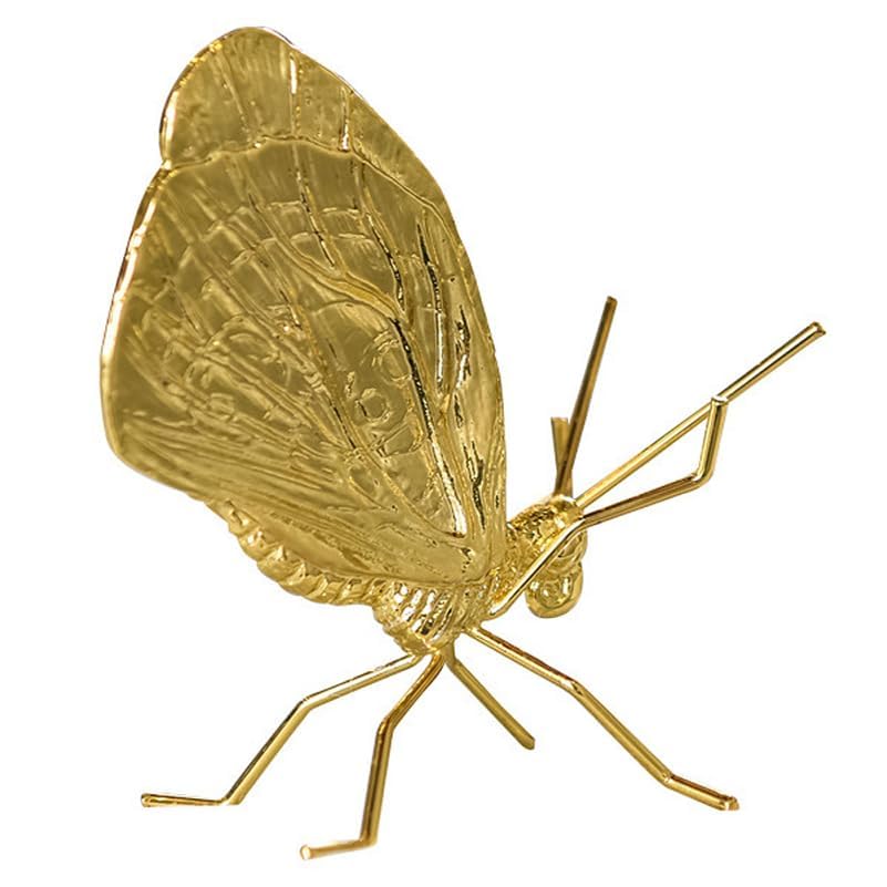 Golden Butterfly Metal Ornament, Solid Metal 3D Insect Desk Figurine Mini Desktop Ornament for Home, Office, Garden