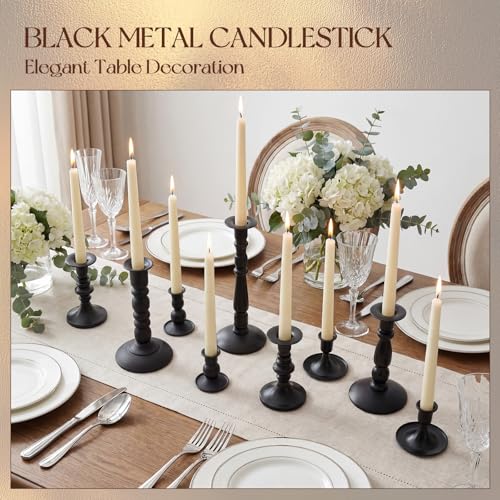 Mumufy Matte Candlestick Holders, Metal Wedding Taper Candle Holders Vintage Candles Stand Set, Candle Stick Decor for Mantel Table Centerpiece Wedding Dining Table Decor Mantelpiece(Black,10 Pcs) - color: Black