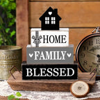 Cinnvoice 4 Pcs Farmhouse Tabletop Decor Rustic Family Blessed Home Table Centerpiece This Is Us Sign for Kitchen Shelf Desk Fireplace Mantel Tiered Tray Decor(Neutral Home Family Blessed) - style: Neutral Home Family Blessed