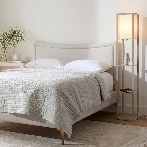 Brightech Maxwell - Modern Shelf Floor Lamp with Lamp Shade & Warm White LED Bulb, Corner Display Floor Lamp with Shelves for Living Room, Bedroom, Nightstand Office, Home Decor Storage - Rustic Wood - color: Rustic Wood