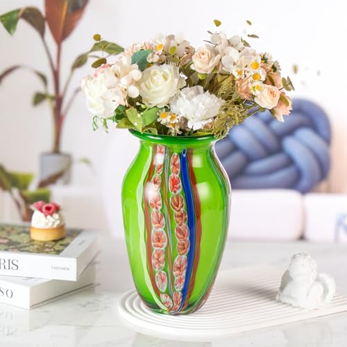 KAMMAK Colored Glass Vase, Beautiful Hand Blown Decorative Vase, Modern Art Vase for Flower Mantle Dining Table Centerpiece, Entryway Living Room Wedding Decoration (JG2071) - style: JG02071