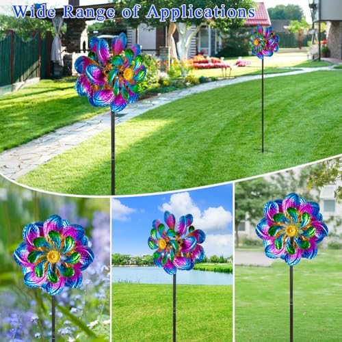 Metal Wind Spinners Outdoor,13'' Dia Purple Garden Wind Spinner & Sculpture,Waterproof Garden Windmill for Yard Art Decorations - size: 13'' Purple