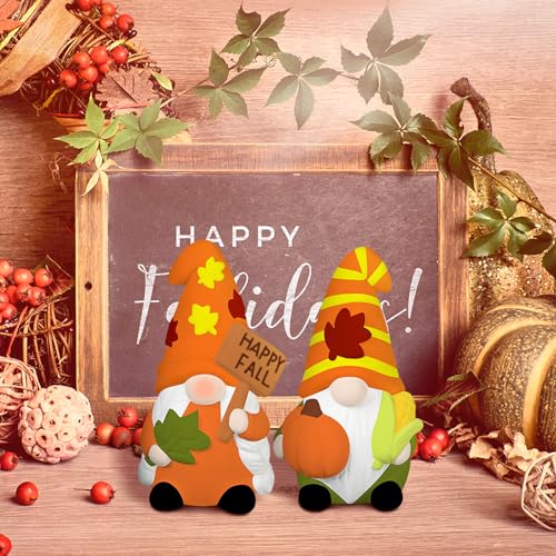 Seenelling 2 Pack Fall Gnome Ready to Paint Your Own Statues 4'' DIY Unpainted Ceramics Figurines Kit Blank Paintable Ceramics Art and Crafts Decorations - style: Fall Gnome