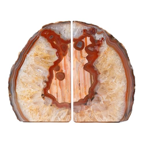 Nature's Decorations Agate Bookends - A Quality Brown Geode with Non-Skid Rubber Bumpers for Shelves, Office, Home Decor - Heavy Duty Cool Crystal Stone (4-6 LB) - color: Brown, size: A Grade 4 - 6 Lbs