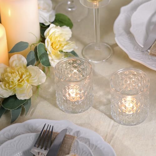 MATAHUM 12 Pcs Large Votive Candle Holders 2.8 * 3.2 inch Clear Tea Light Candle Holders Glass Candle Holder for Bridal Shower, Wedding, Table Centerpiece, Party, Home Decor - color: Clear