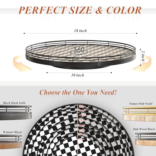 18" Black and White Kitchen Lazy Susan Turntable, Round Checkered Decorative Tray, Large Lazy Susan for Dining Table Centerpiece, Pantry, Kitchen, Bathroom, Countertop, Cupboard, Home Decor - color: Black & White, size: 18 inches