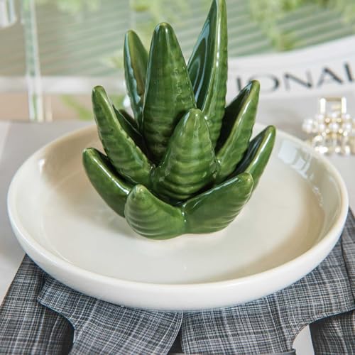 Aloe Ring Holder Dish, Ceramic Jewelry Tray Trinket Dish for Necklace Keychain Organizer, Cute Funny Birthday Wedding Mothers Day Gift for Women Friends Girls - style: Aloe